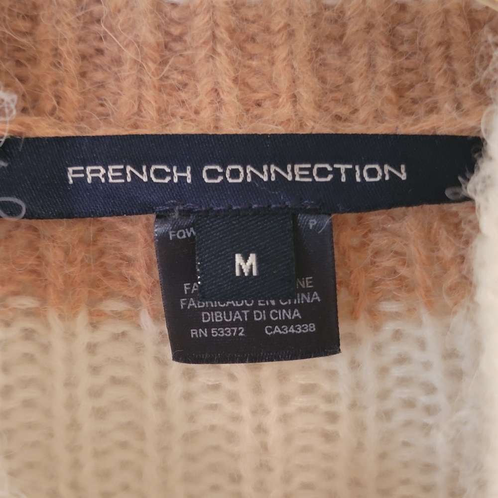 French Connection Winter White & Camel Half-Zip Ribbed Knit Sweater Size Medium - Picture 9 of 11